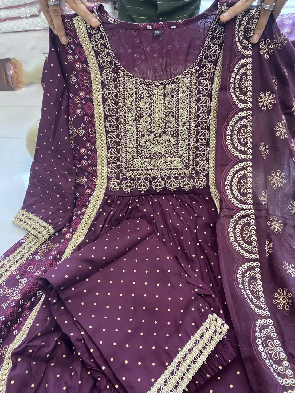 Beautiful Women Purple Naira cut Kurta Pant with Dupatta Dress. 